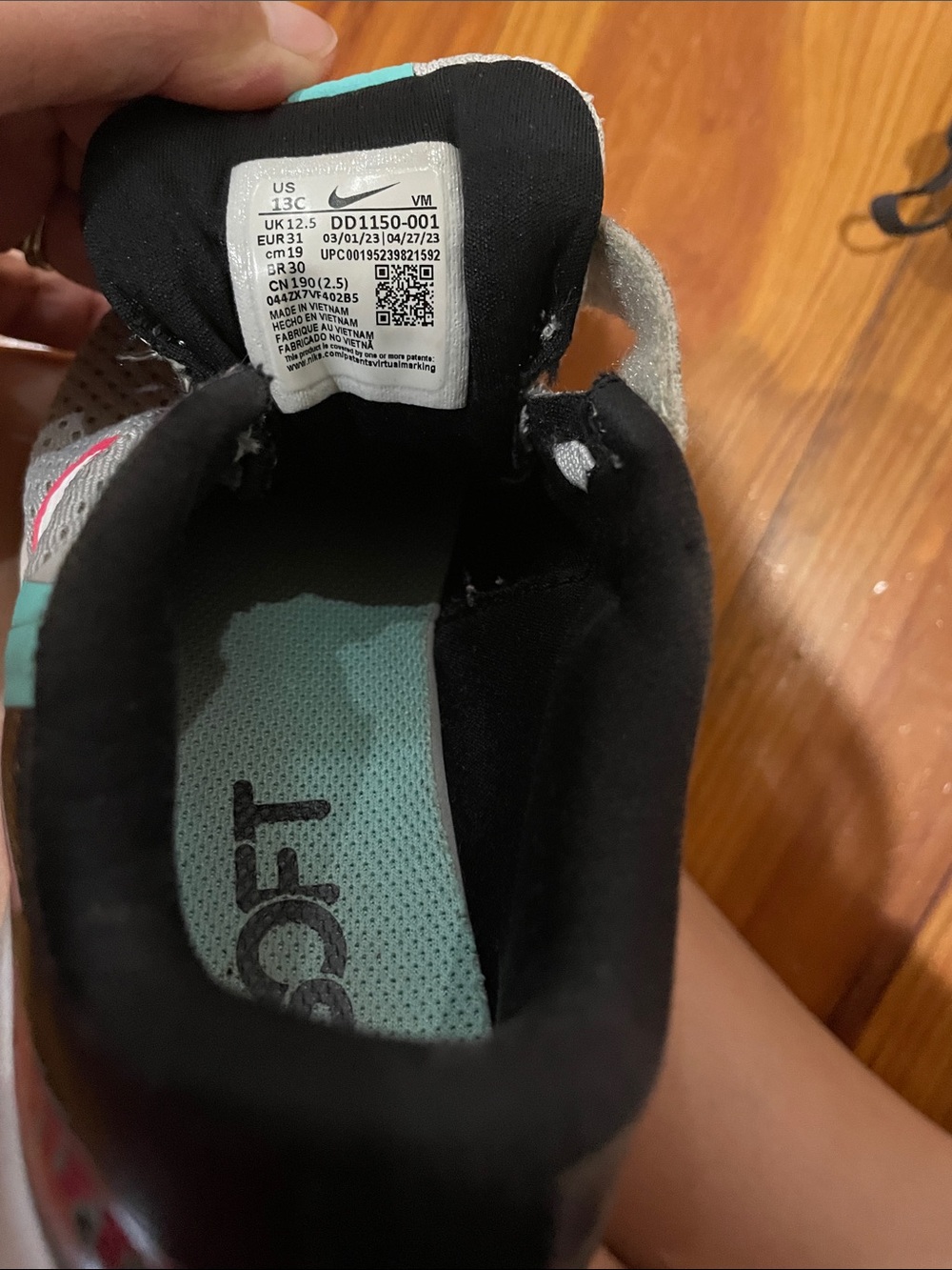 Nike Kids Light Gray Sneakers with Aqua and Pink Accents - Picture 3 of 4